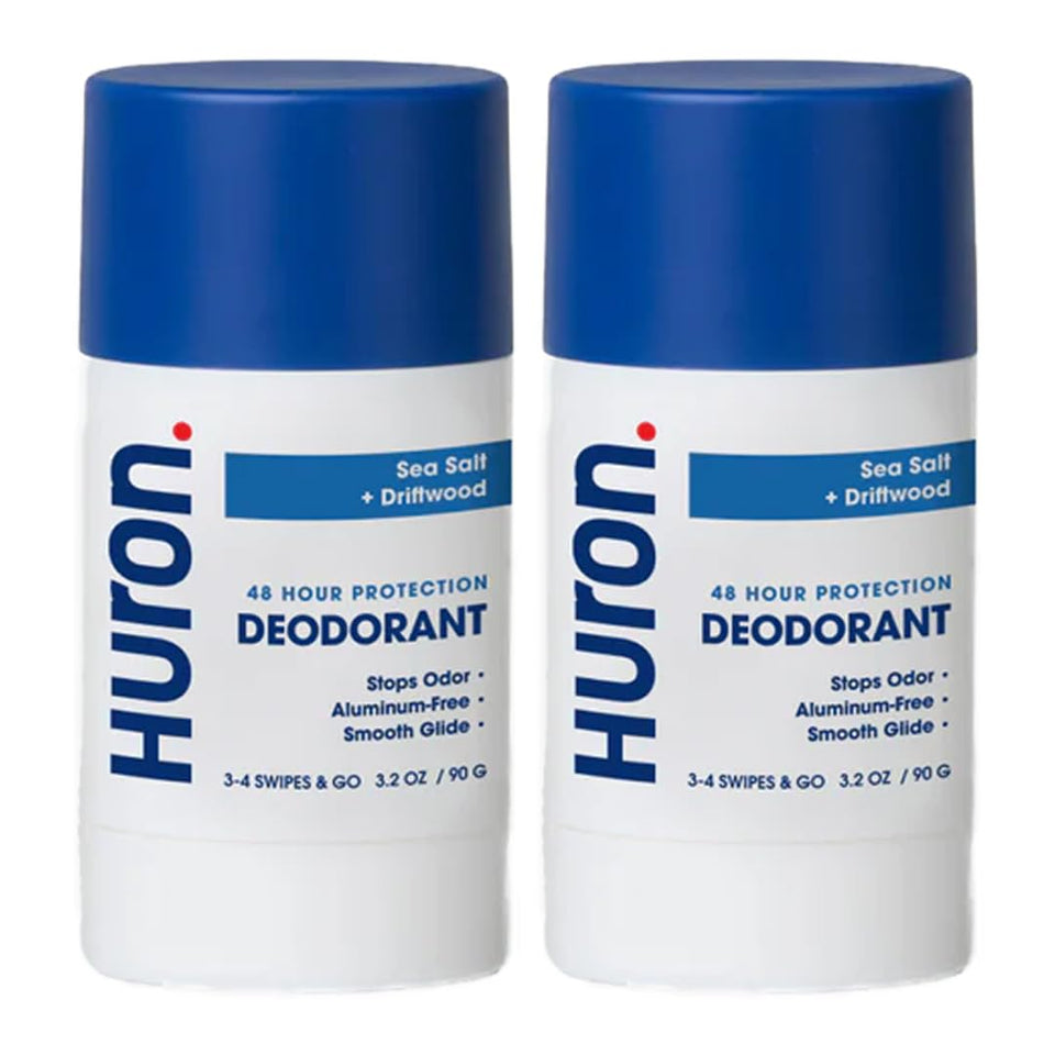 Huron deodorant sea salt driftwood bottle with clean coastal scent and lasting freshness.