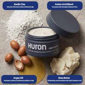 Huron Hair Clay applied to damp hair for defined fullness.