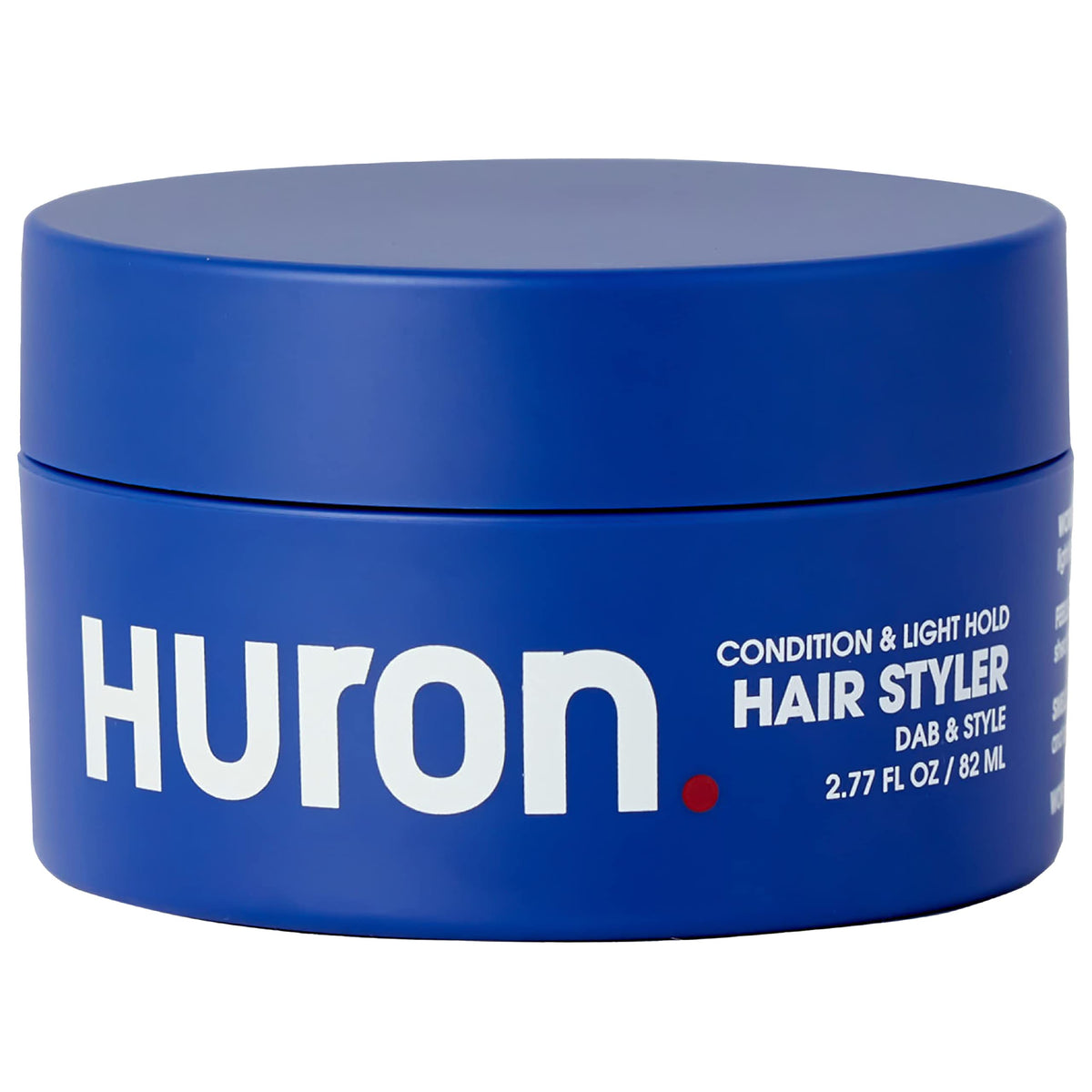 Huron Hair Styler bottle demonstrates compact, travel-ready packaging for quick on-the-go styling.