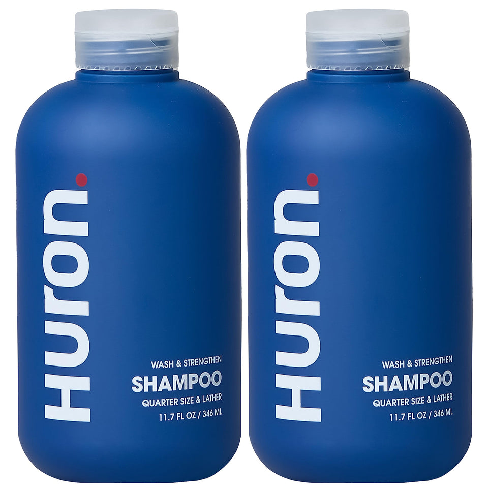 Huron shampoo bottle front view in a double-pack for daily hydrating care