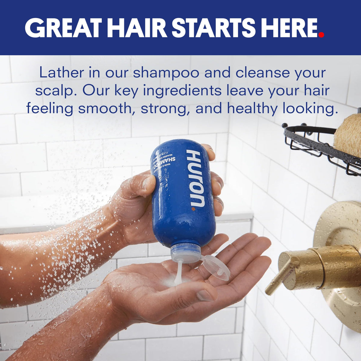 Huron shampoo lather close-up showing gentle cleansing and moisture retention