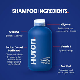 Close-up of Huron Conditioner bottle in the shower kit