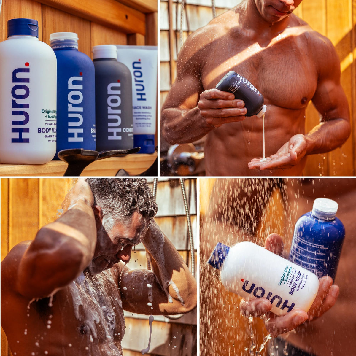 Huron Shower Kit eco-packaging photo highlighting recyclable materials.