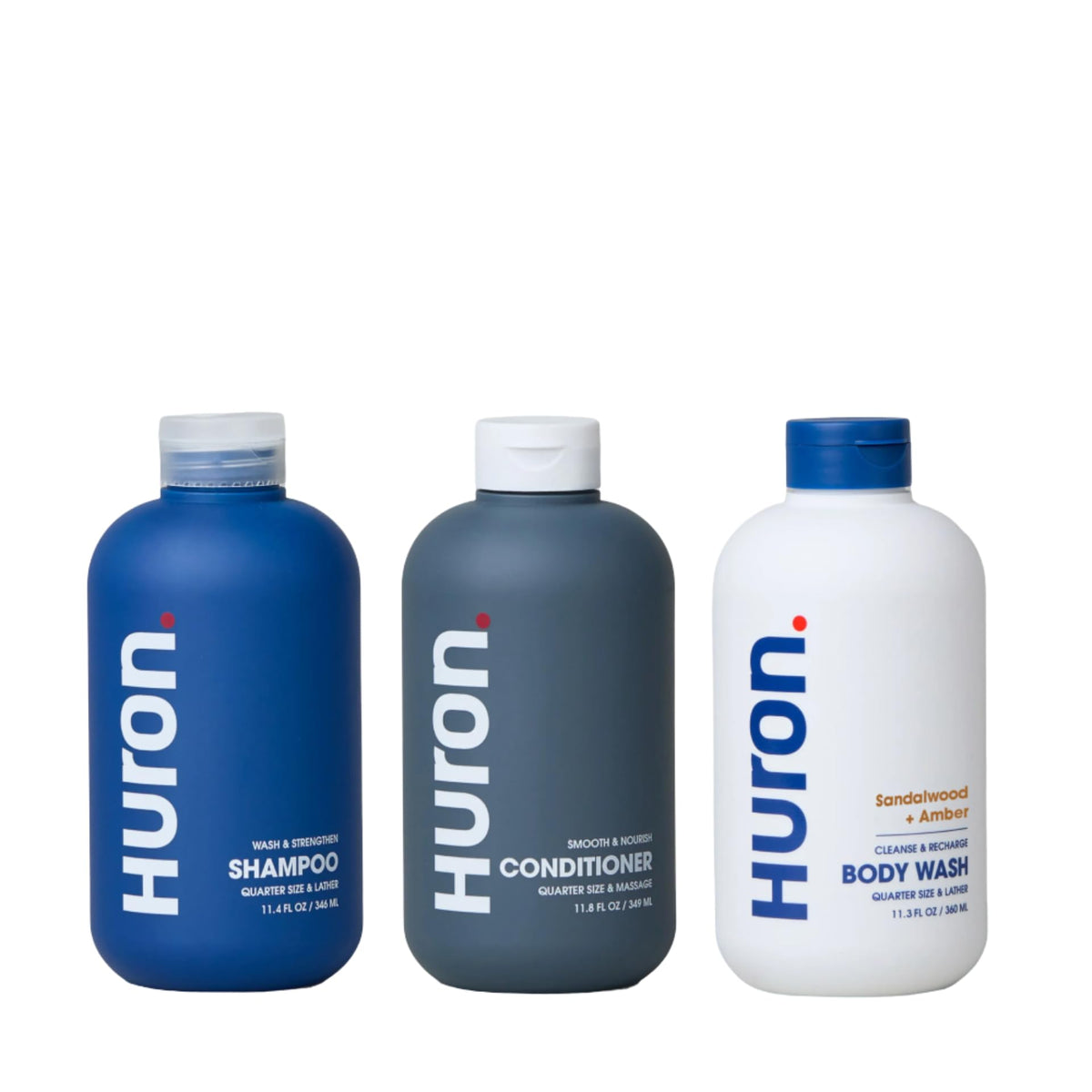 Huron Shower Kit pack shot showing all three bottles for a complete daily routine.