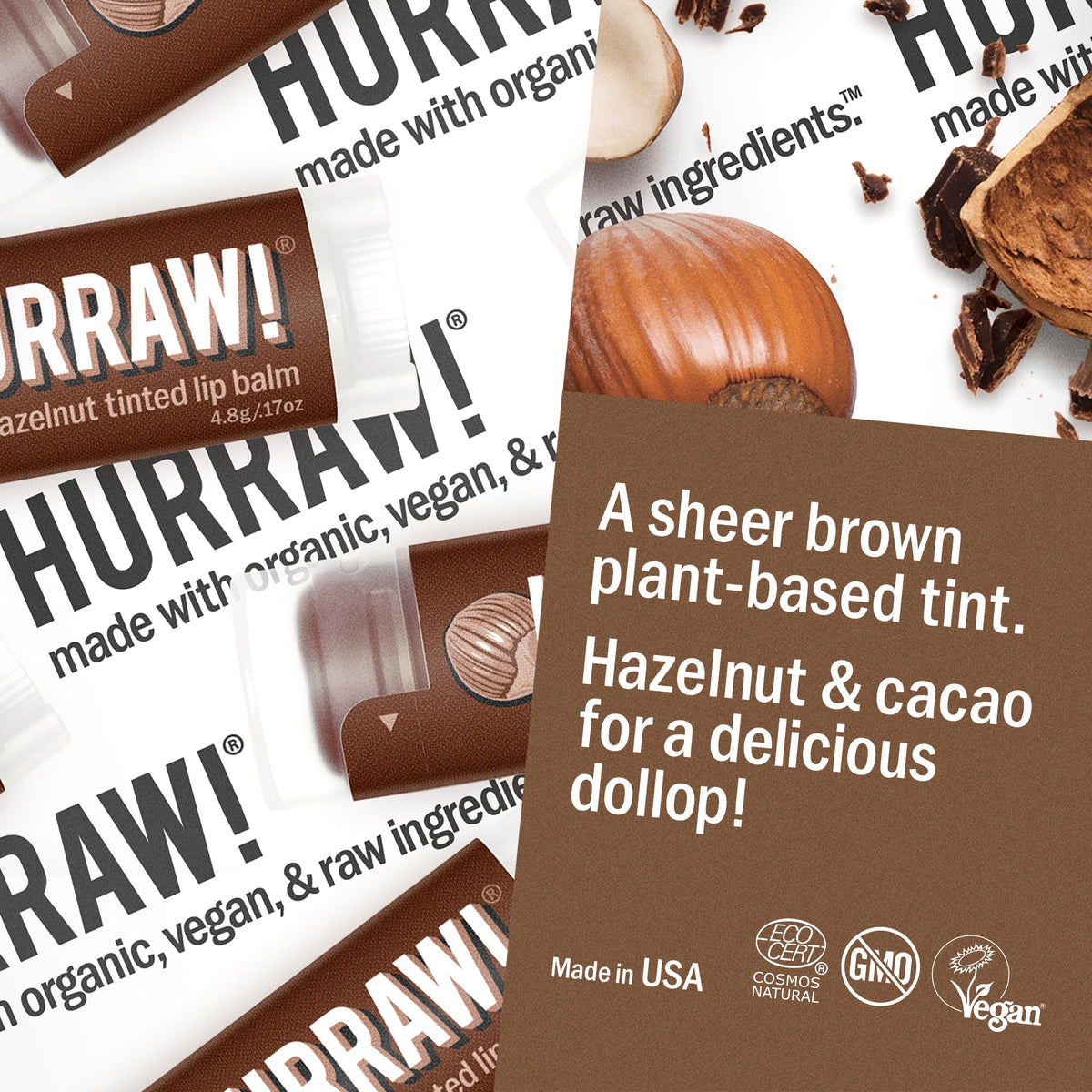 Hurraw! Black Cherry tinted lip balm packaging highlights a 3-pack.