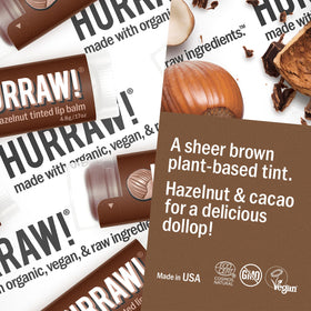 Hurraw! Black Cherry tinted lip balm packaging highlights a 3-pack.