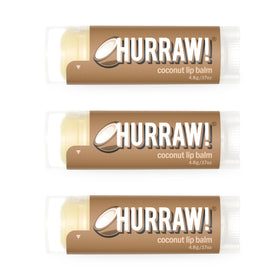 Hurraw! Coconut Lip Balm pack front view; convenient on-the-go hydration.