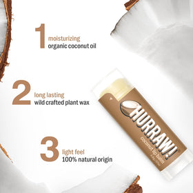 Close-up of Hurraw! Coconut Lip Balm tubes for smooth vegan lip care.