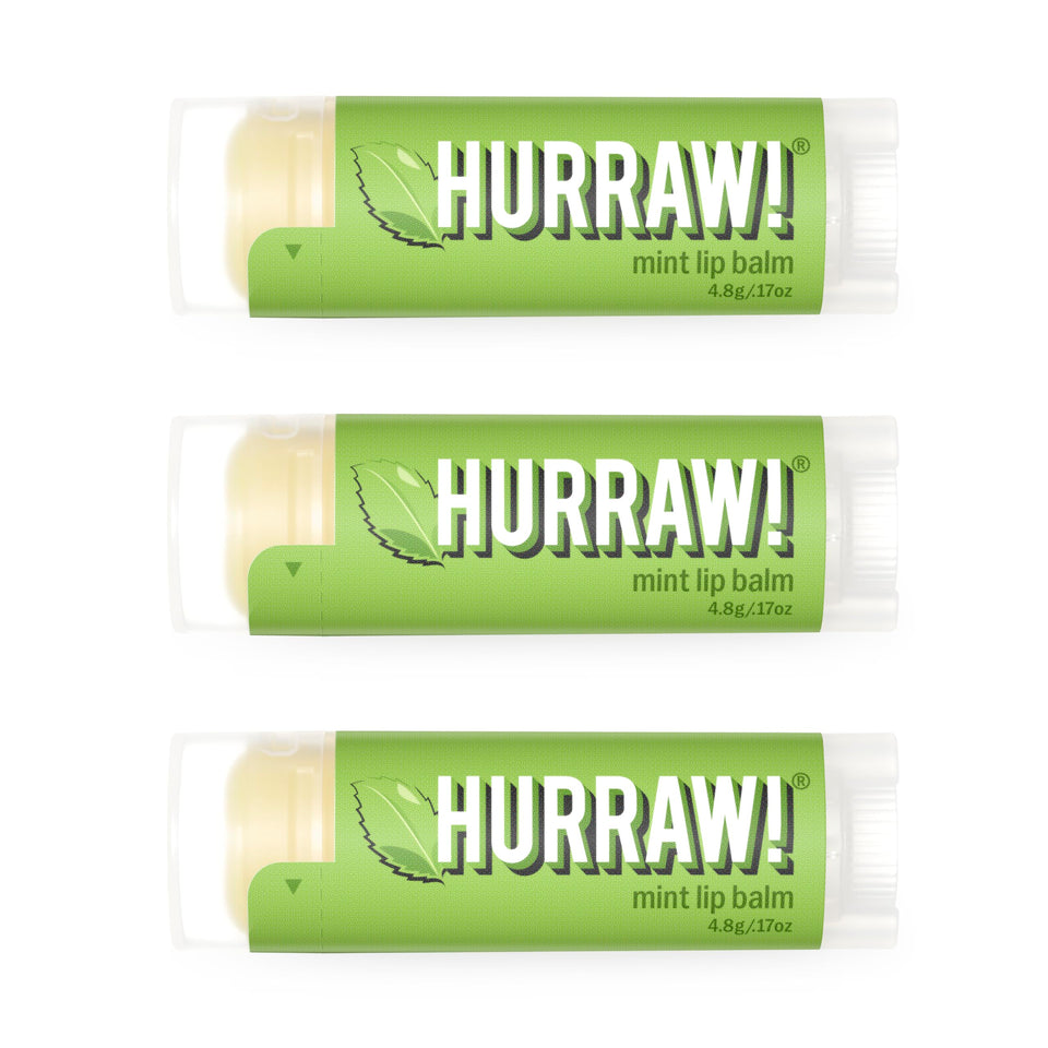 Hurraw! Mint lip balm 3-pack box, convenient natural lip care for on-the-go