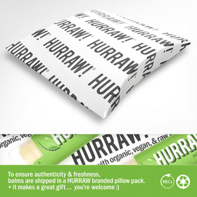 Hurraw! Mint lip balm packaging detail shows eco-friendly, organic ingredients