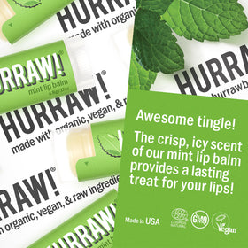 Hurraw! Mint lip balm tingling image illustrates refreshing cooling sensation for lips
