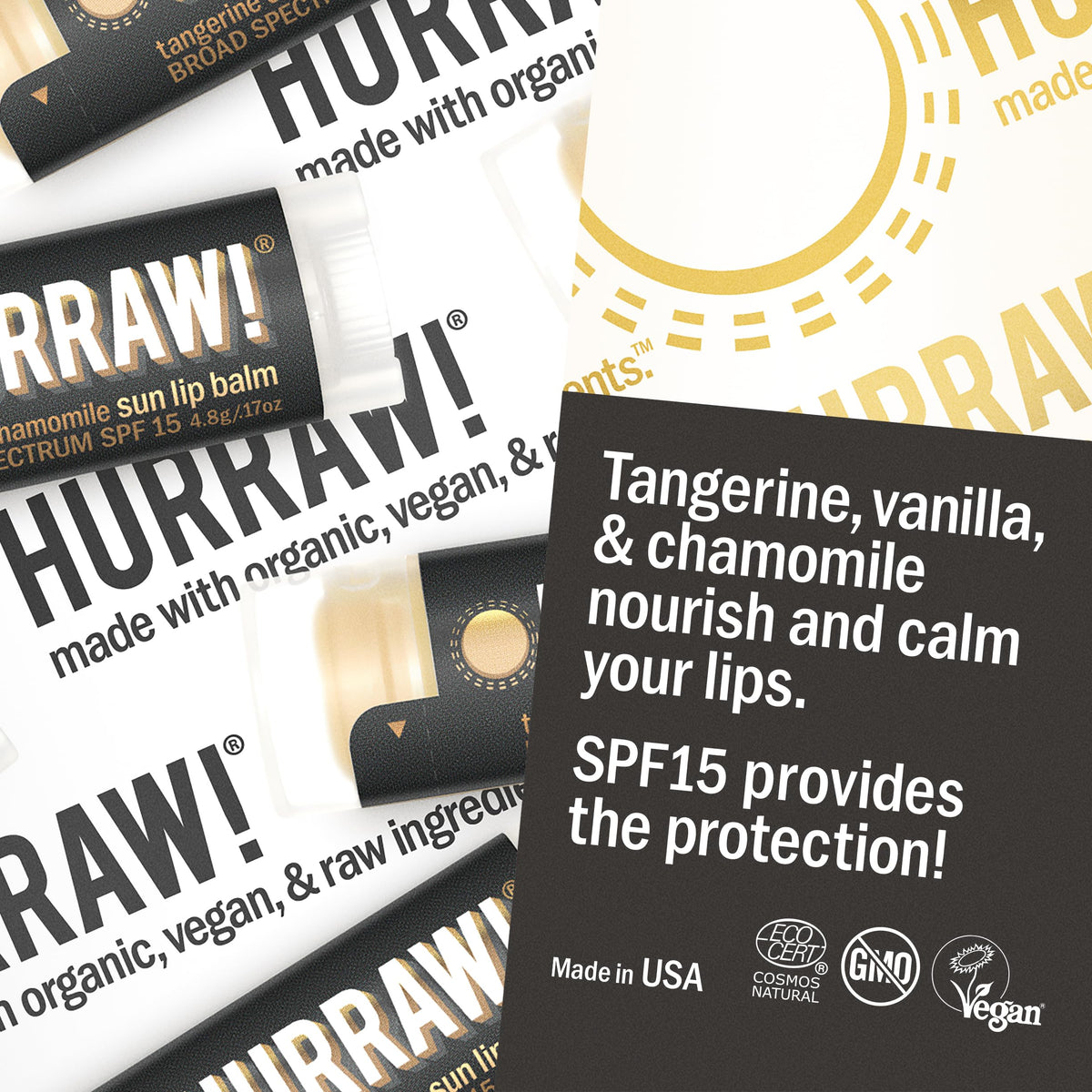 Ingredient list on Hurraw Moon Night Lip Balm highlights natural sources.