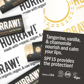 Ingredient list on Hurraw Moon Night Lip Balm highlights natural sources.
