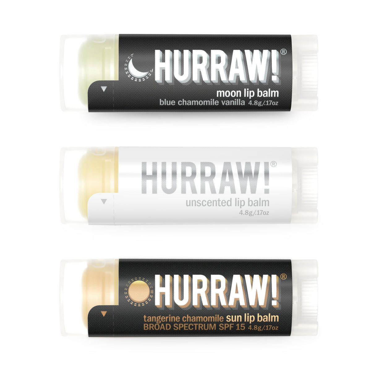 Hurraw Moon Night Lip Balm unscented SPF15 pack front for daily protection.