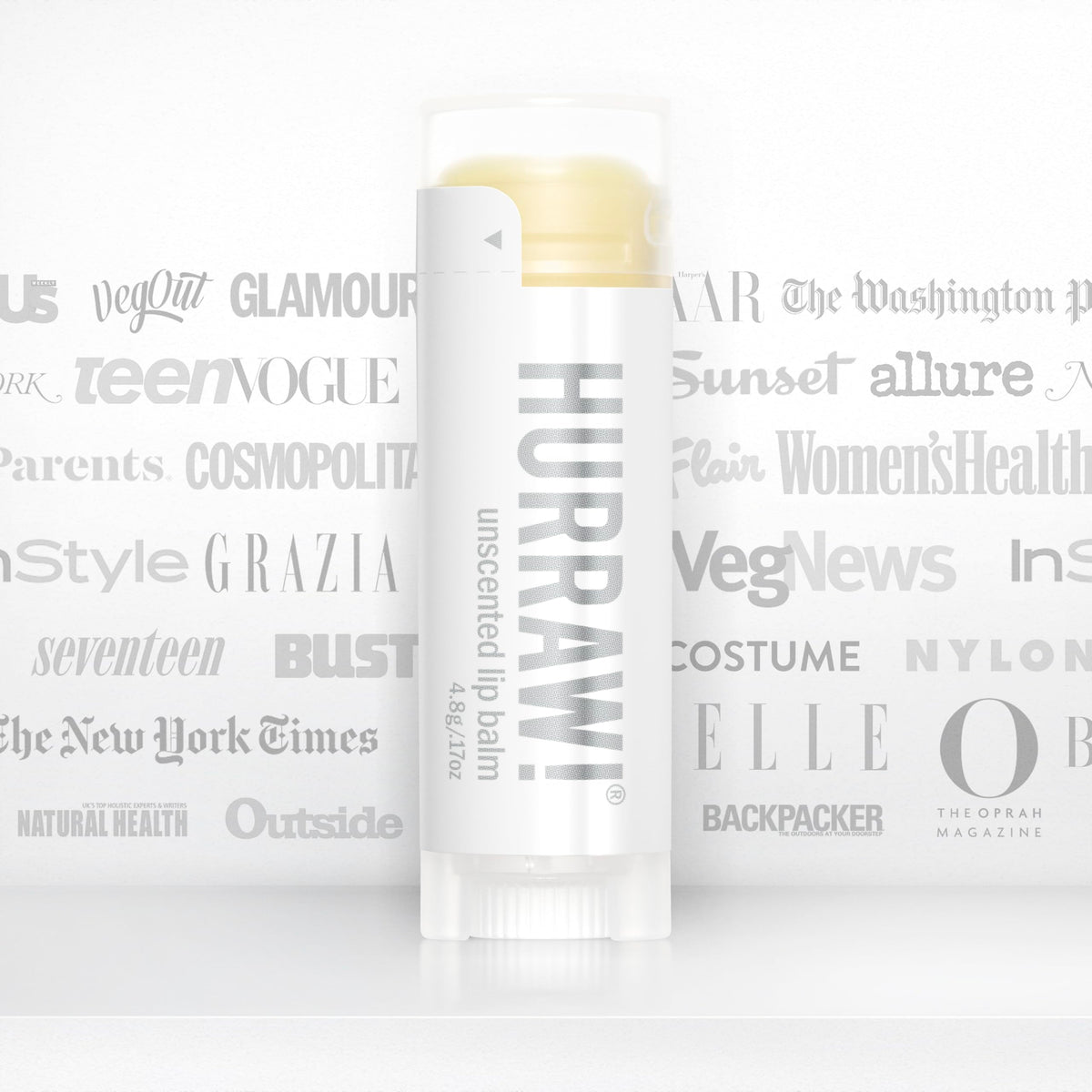 Hurraw! balm packaging communicates vegan, gluten-free, cruelty-free credentials.