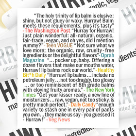 Hurraw! palm-free and bee-free formula highlighted on label.