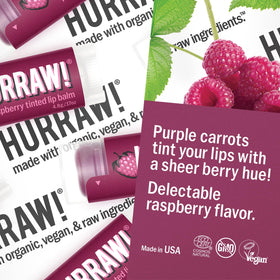 Hurraw! Raspberry tinted lip balm tube for smooth application and berry flavor.