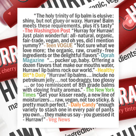 Hurraw! three-pack display for convenient on-the-go lip care.