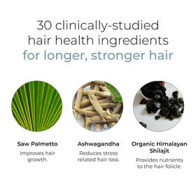 Hush & Hush label detail highlights hair growth formula with ashwagandha