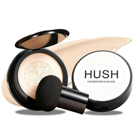 Hush Makeup foundation with mushroom head air cushion for mature skin coverage.