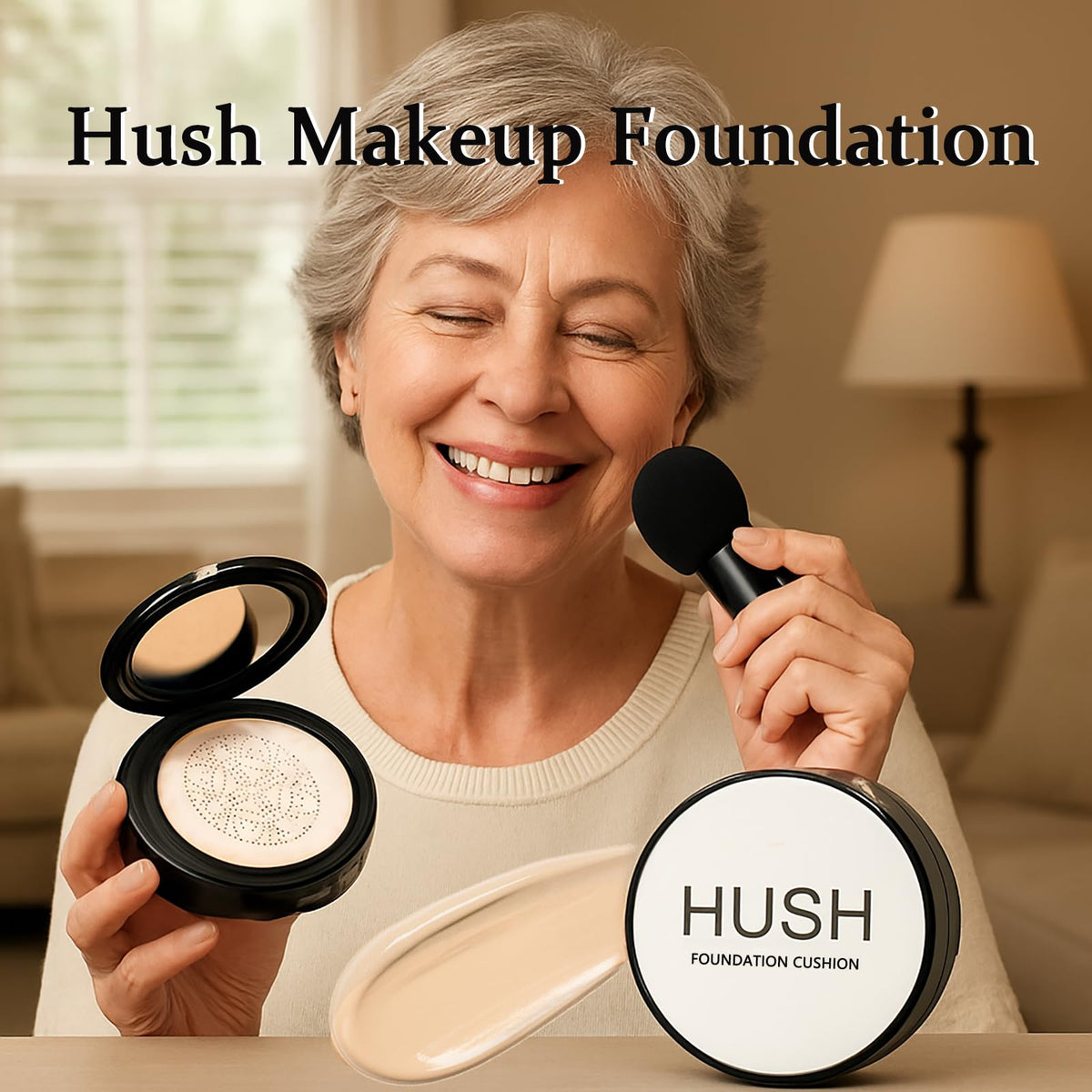 Hush Makeup foundation mushroom puff enables smooth, even application on delicate skin