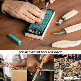 Hutsuls green stropping compound included speeds edge refinement for sharp blades.