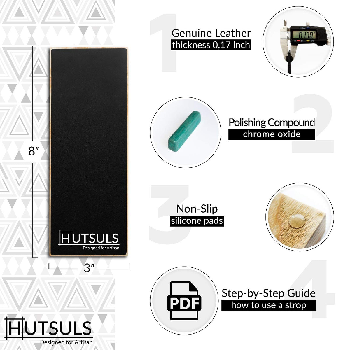 Hutsuls strop block non-slip base keeps sharpening stable during use.