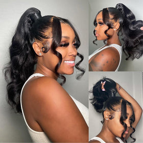 HUWOKS 360 body wave lace front wig showing baby hair detail for realism