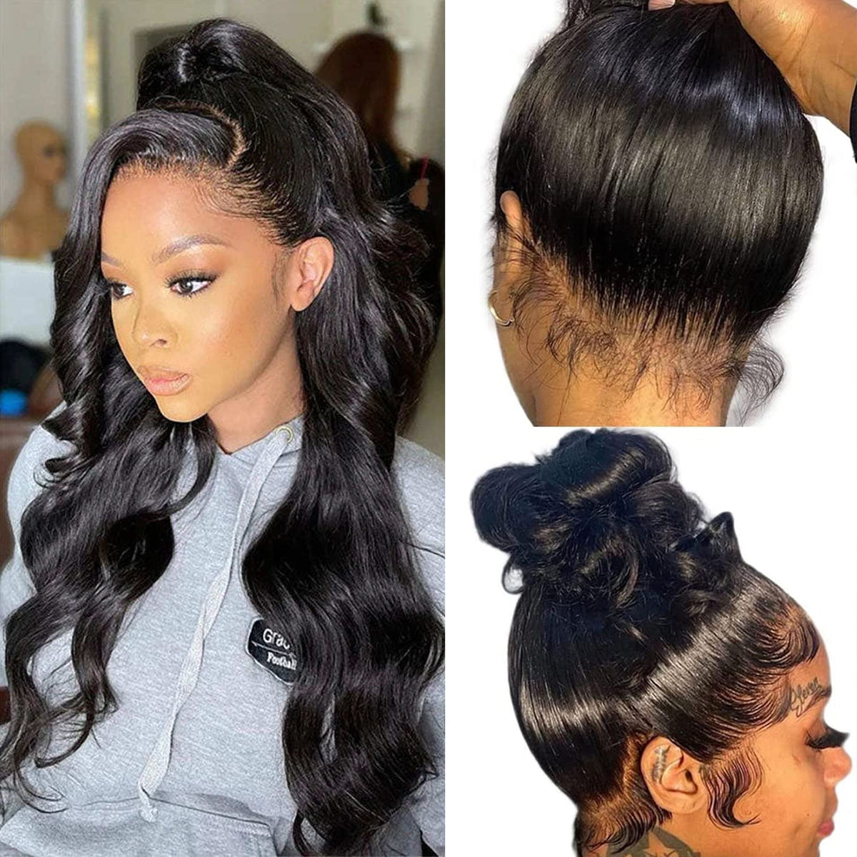 HUWOKS 360 body wave lace front wig front view with natural hairline for a seamless look