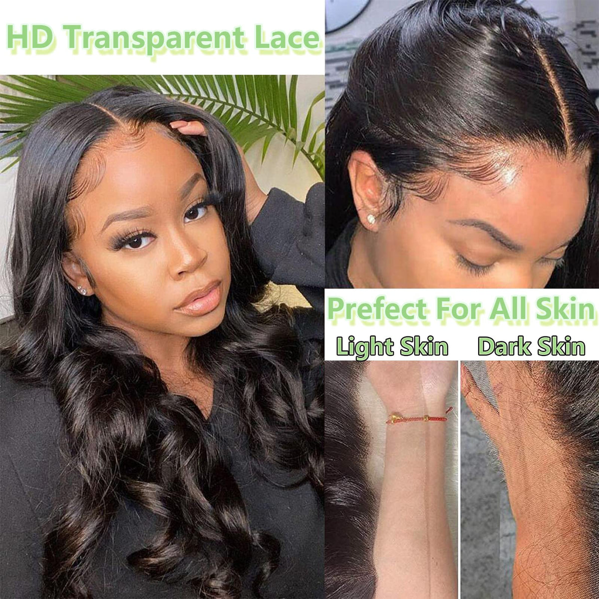 HUWOKS 360 body wave wig middle part styling option