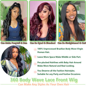 HUWOKS 360 body wave lace front wig side part styling versatility