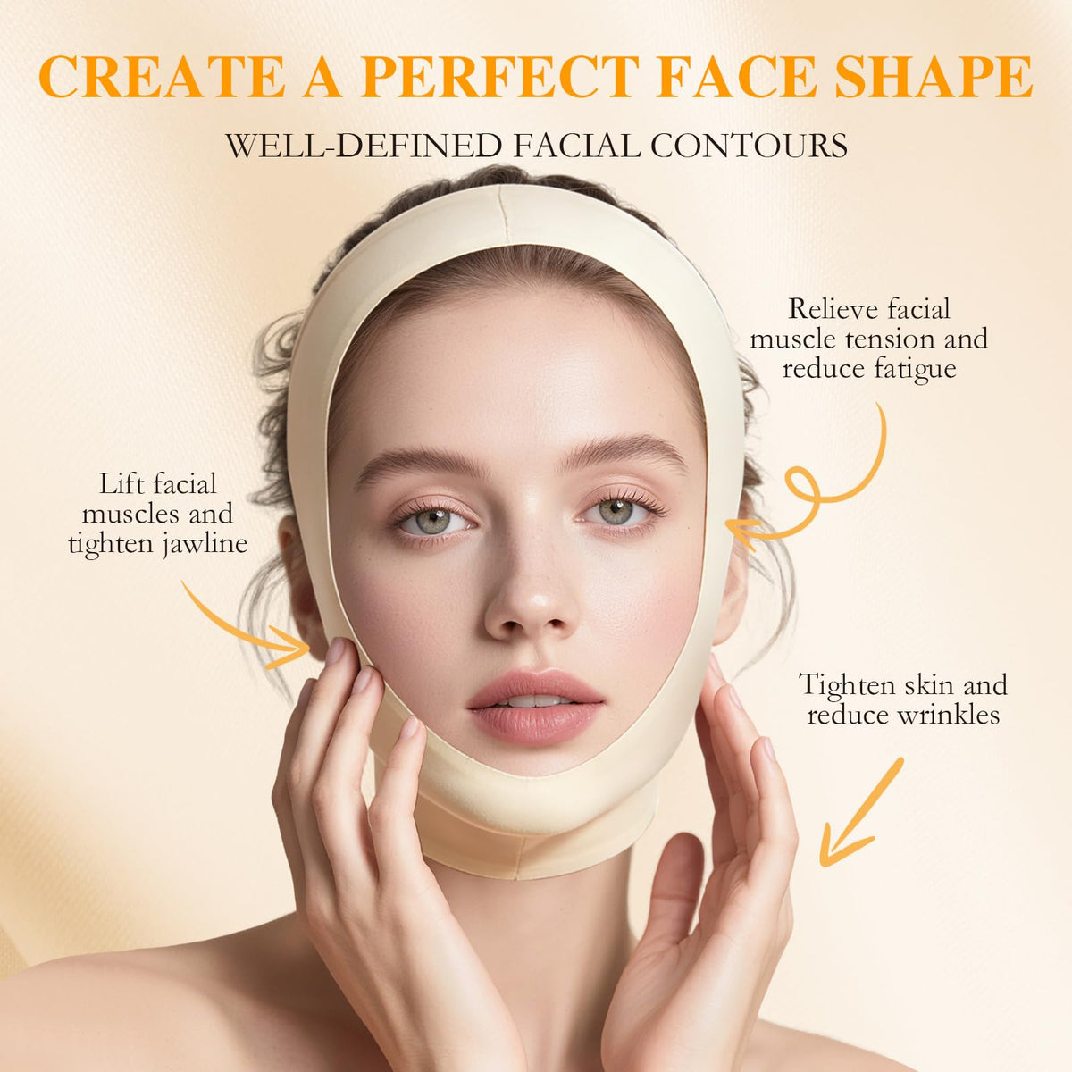Huxihom Collagen Face Sculpt Wrap demonstrating even compression for contour comfort.