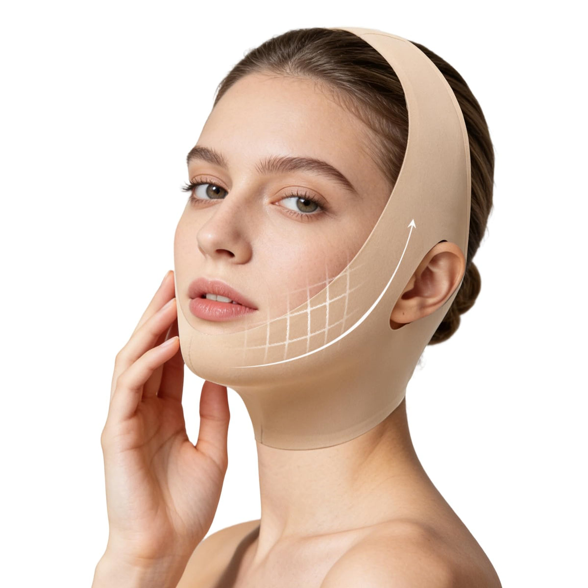 Huxihom Collagen Face Sculpt Wrap showing skin-friendly material for comfortable overnight wear.