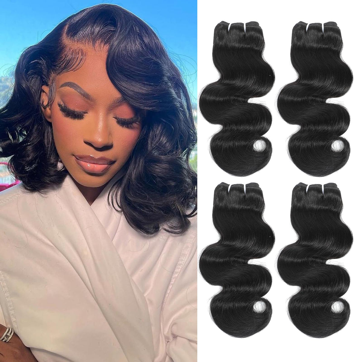HVN-KVVM body wave bundles 12-14 inch pack front for a natural, voluminous look