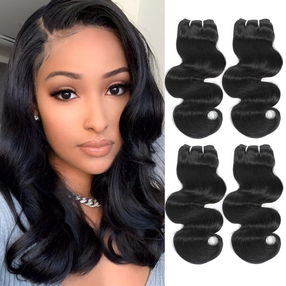 HVN-KVVM Body Wave Bundles, four-bundle front view in natural black shade