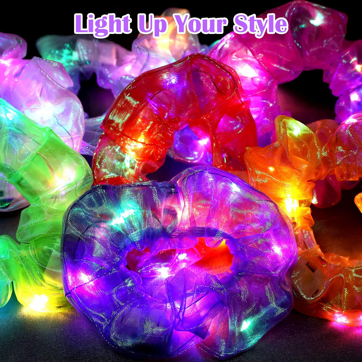 Hwahong bright scrunchies worn on the wrist add color accents.