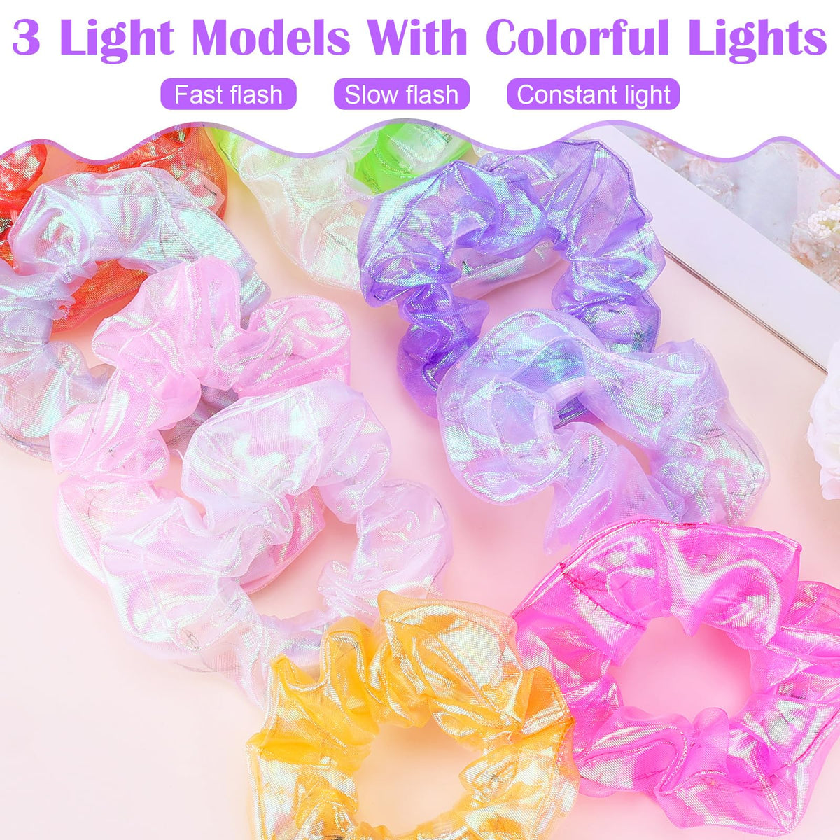Hwahong neon mesh scrunchies with elastic band fit all hair types.