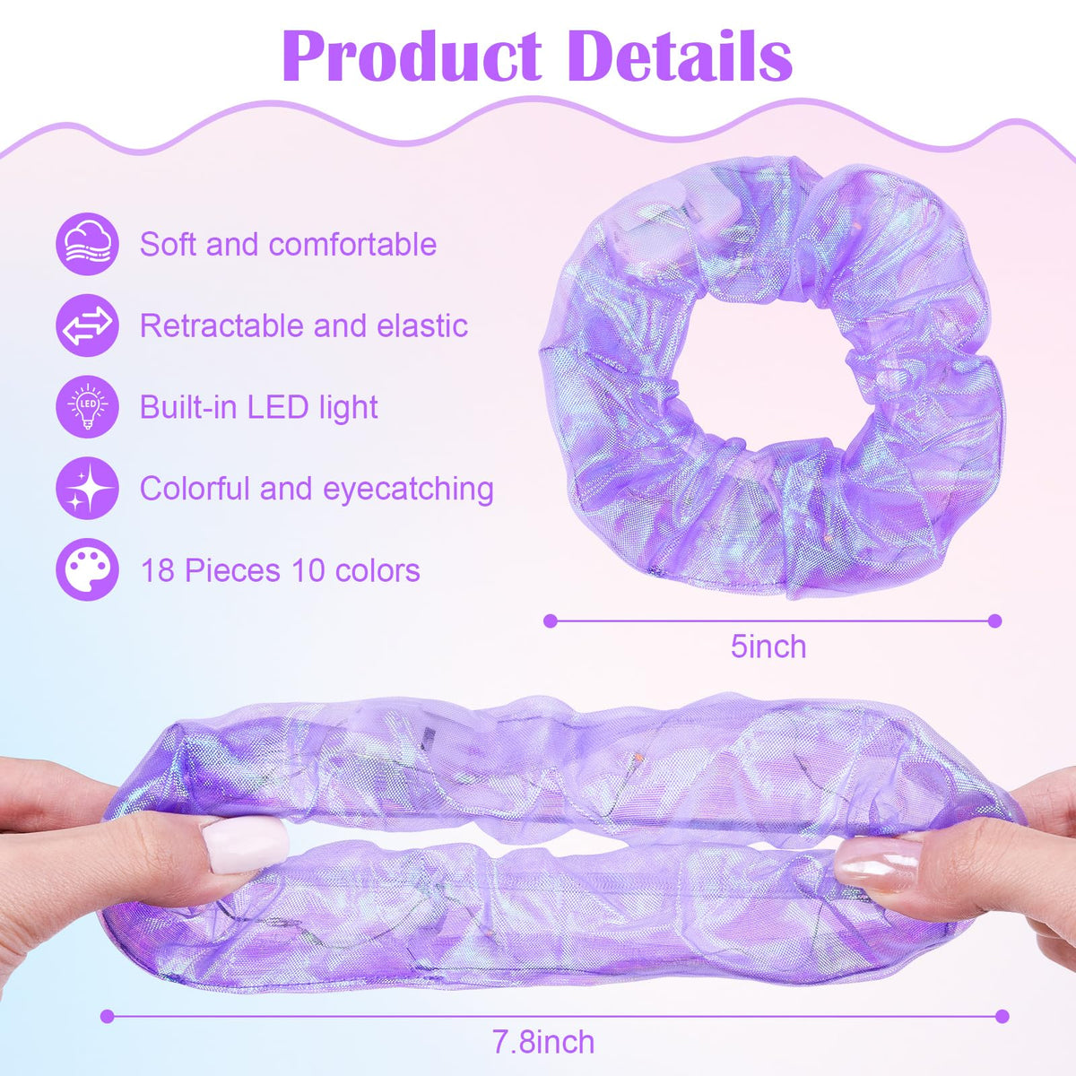 Hwahong scrunchies offer three light modes for customizable glow.