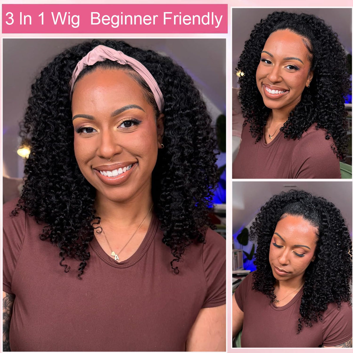 HWOWig 18-inch headband wig wearing example for quick, glue-free styling