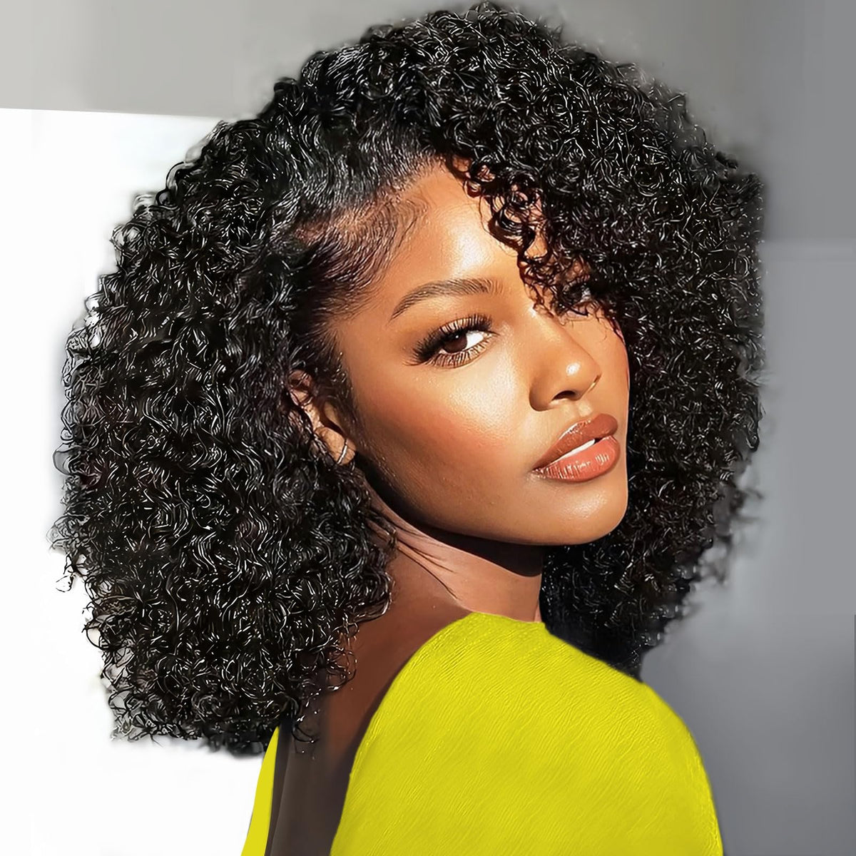 HWOWig half wig kinky curly front view shows natural blend for daily wear