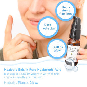 Hyalogic Episilk Pure HA Serum cap close-up shows fragrance-free formula