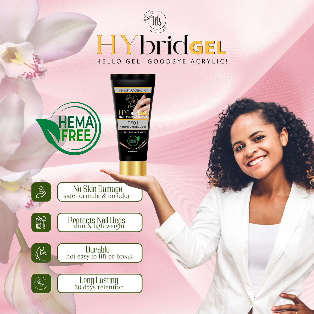HYBA HyGEL Clear 60ml nail application demo over natural nails