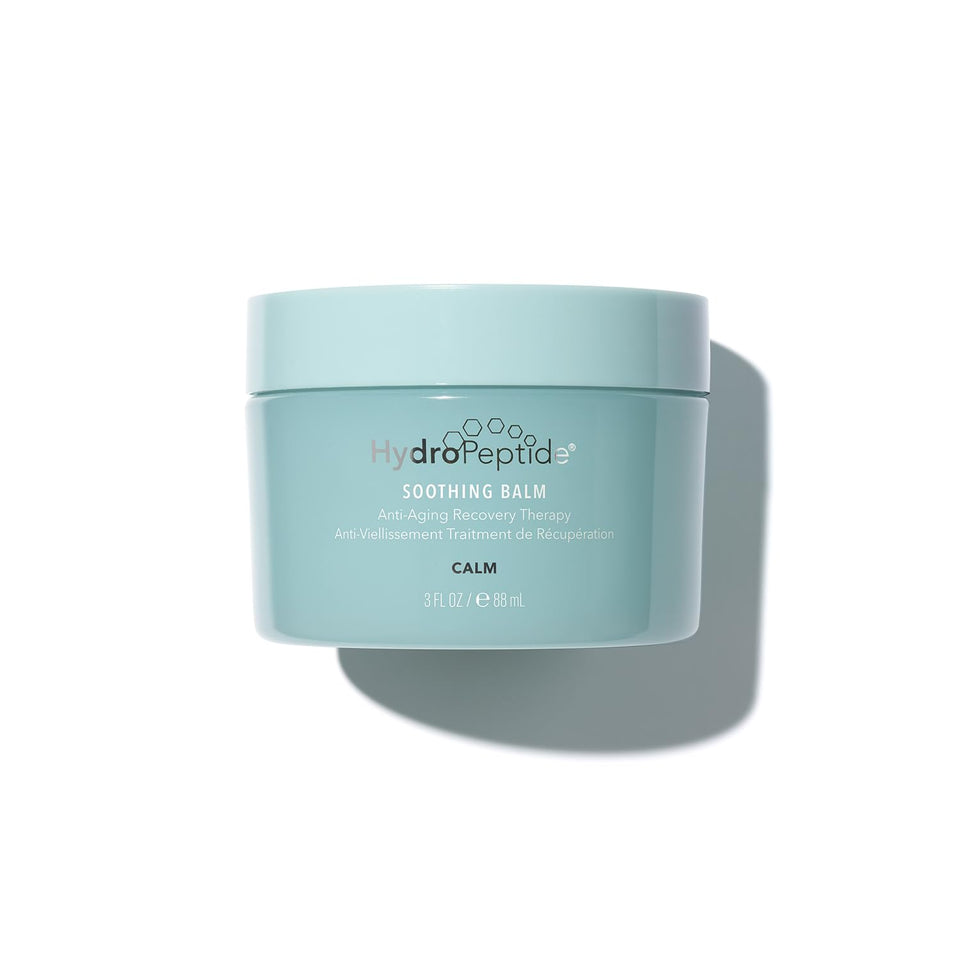 HydroPeptide Anti-Aging Recovery Therapy Balm jar closeup with soothing hydration claim