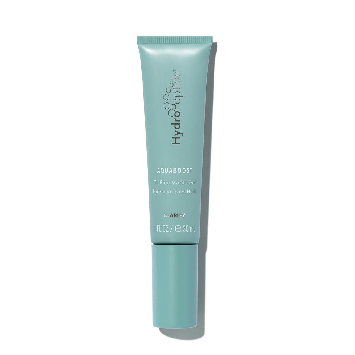 HydroPeptide AquaBoost oil-free bottle highlighting lightweight hydration for clear skin.