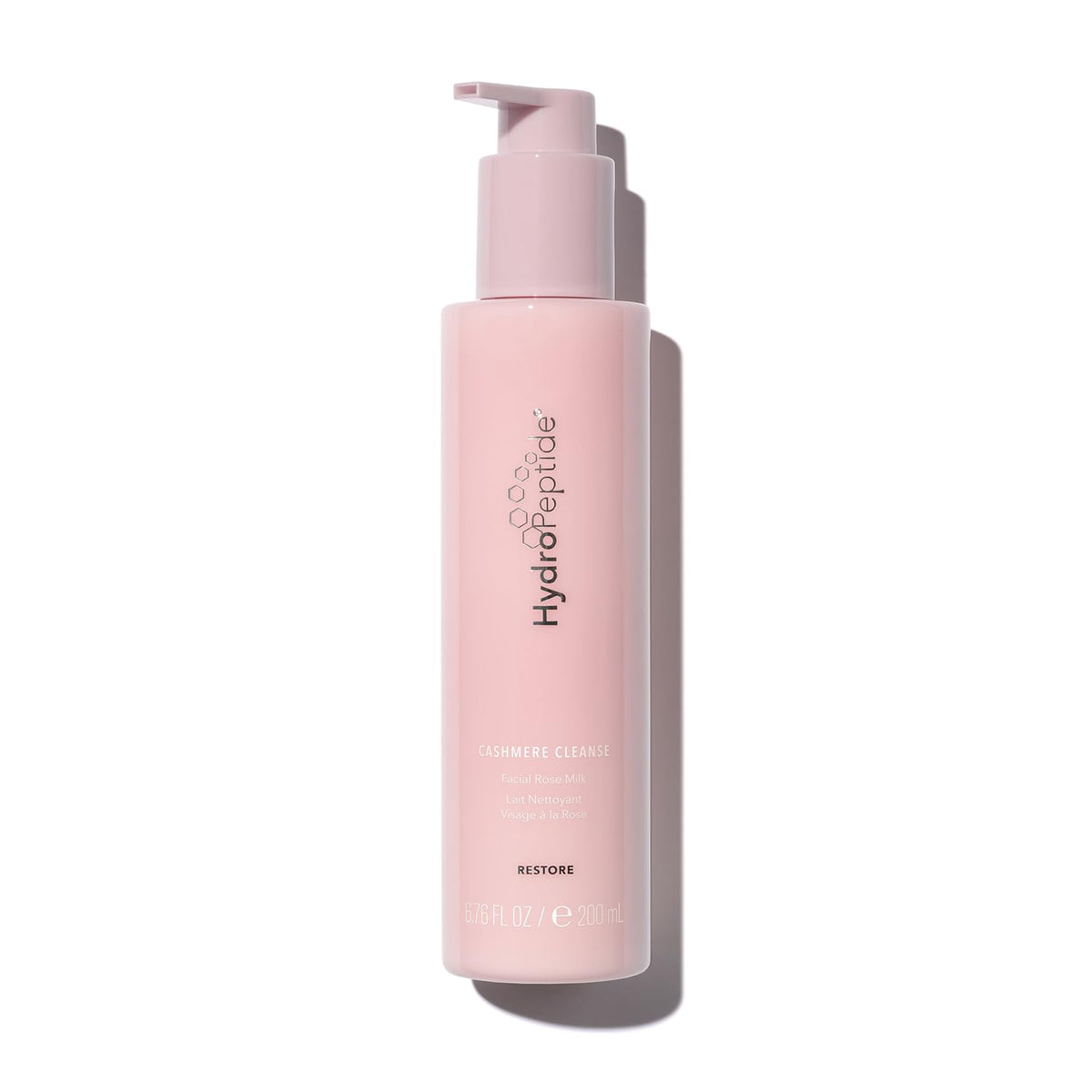 HydroPeptide Cashmere Cleanse bottle showing rose-milk formula for gentle hydration.