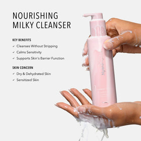 HydroPeptide Cashmere Cleanse pump releases creamy non-foaming Rose Milk cleanser.