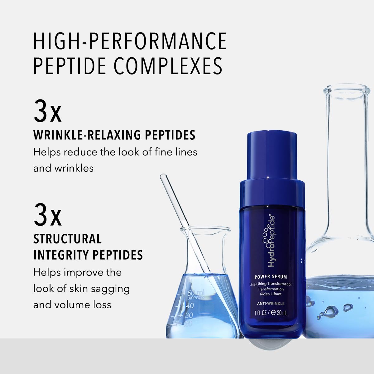 HydroPeptide Power Serum ingredients close-up features peptides and botanicals supporting skin health