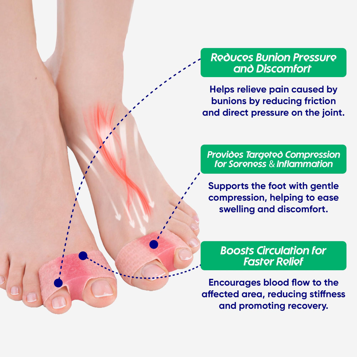 Hyggear Bunion Corrector pink breathable fabric keeps feet dry.