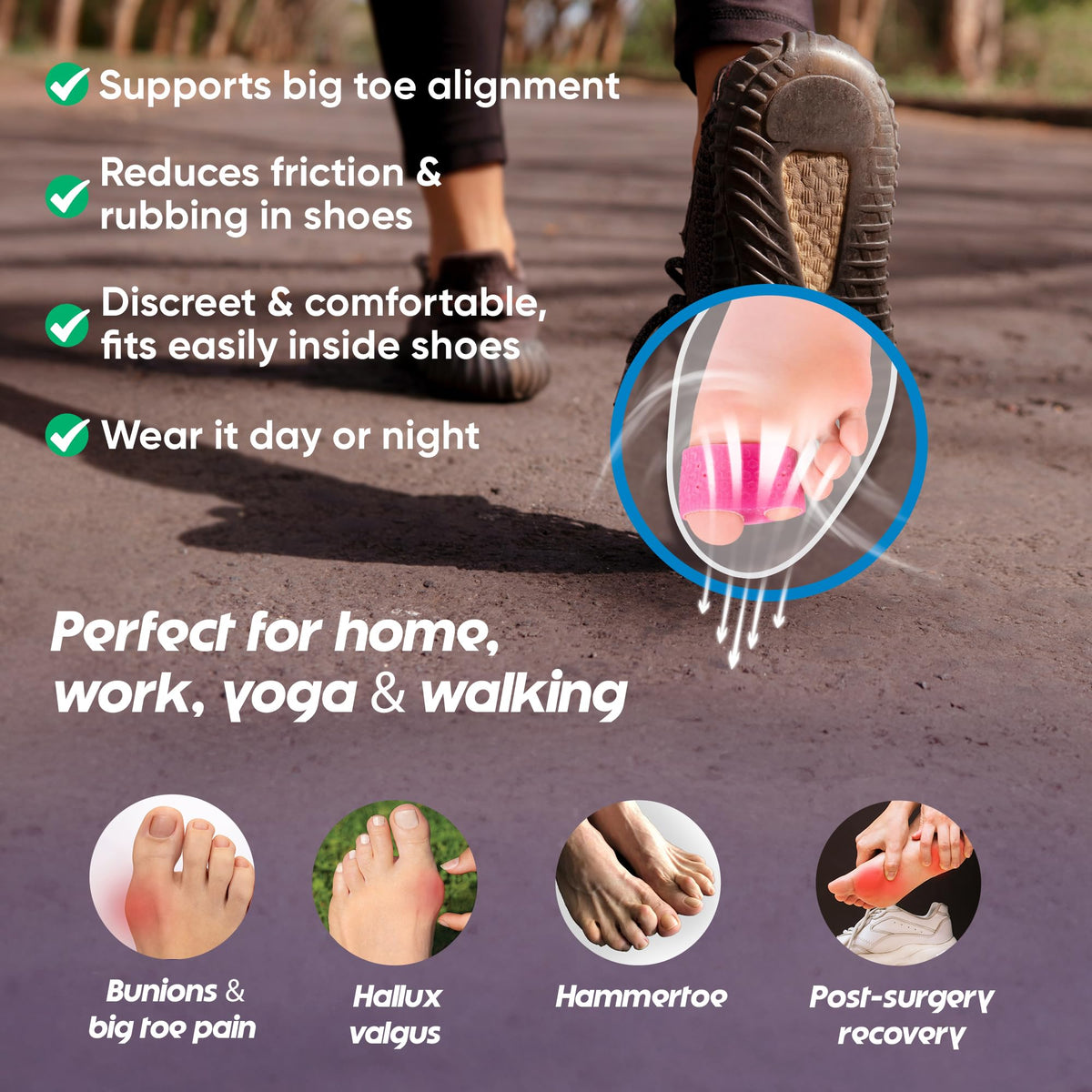 Hyggear Bunion Corrector pink washable design for repeated use.