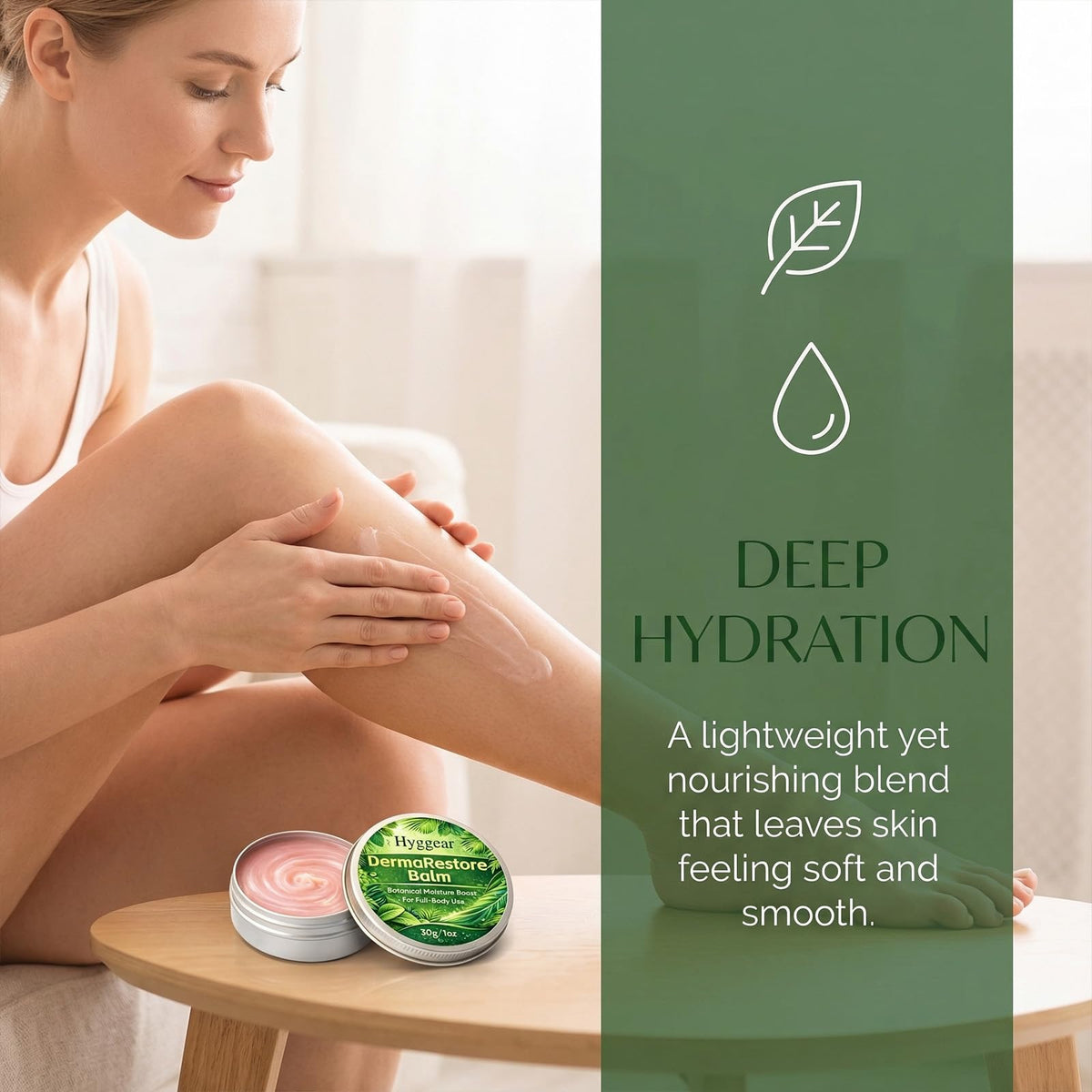 Smooth application of HYGGEAR Miracle Balm on hands for moisturized skin.